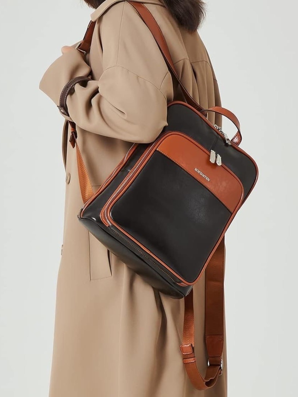 Bossalter Black & Brown Leather Backpack for Women